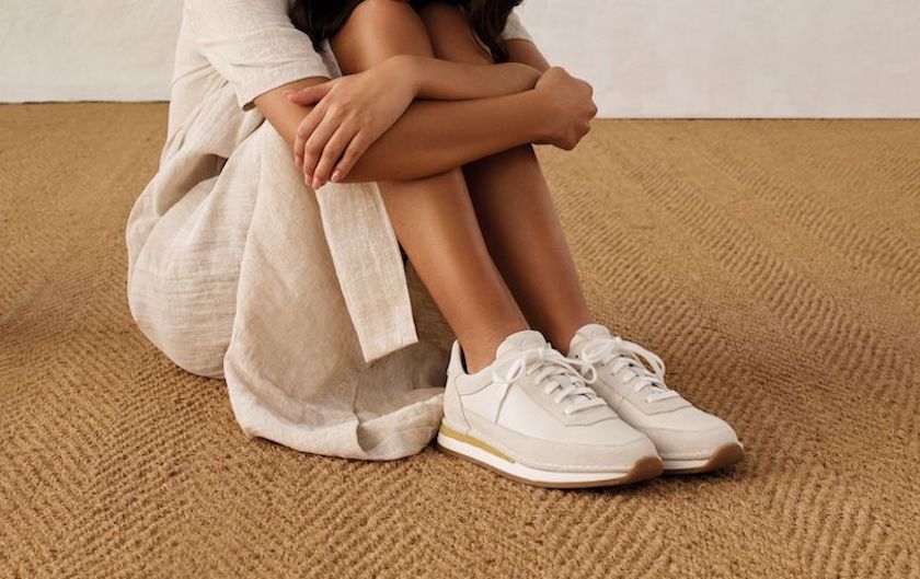 Clarks white suede trainers