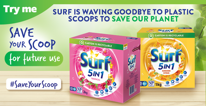 Surf removes plastic scoops from laundry products