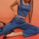 Model wearing denim apparel from Nuuly.